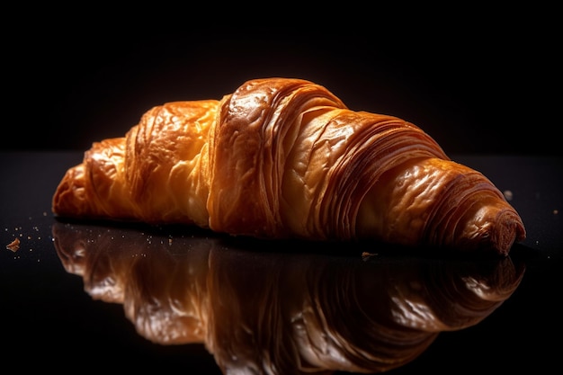 Um croissant com fundo preto e fundo preto