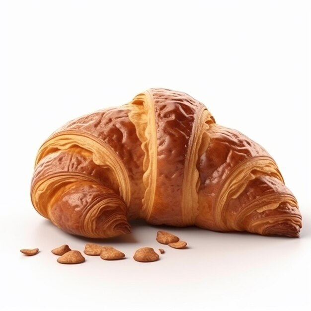 Um croissant com um croissant e algumas amêndoas ao lado.