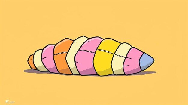 Foto um croissant de desenho animado com cores pastel em um fundo amarelo o croissant está dormindo e tem uma expressão sonolenta em seu rosto