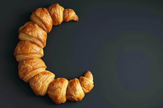 Um croissant é cortado ao meio e a metade superior tem a forma de um c