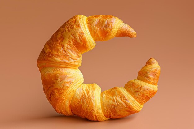Um croissant é cortado ao meio e a metade superior tem a forma de um c