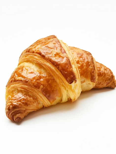 Um croissant em close-up isolado em fundo branco IA generativa