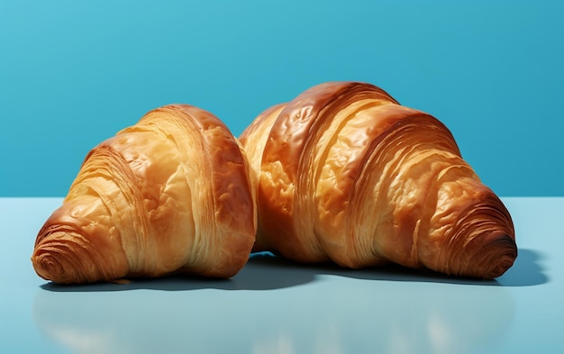 Um croissant francês em fundo azul Generative Ai