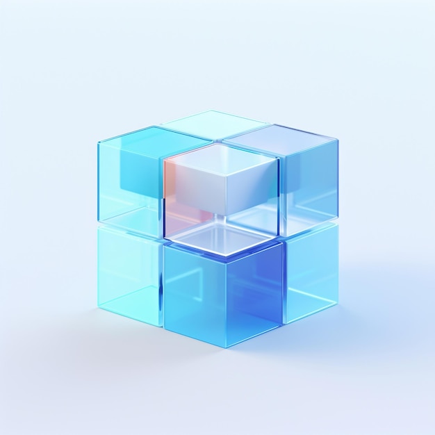 Um cubo azul com um quadrado de cubos na parte de baixo.