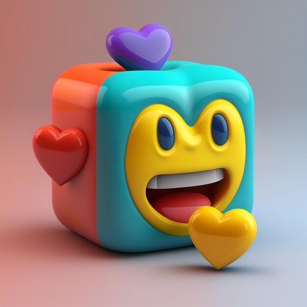 Um cubo colorido com cara de amor