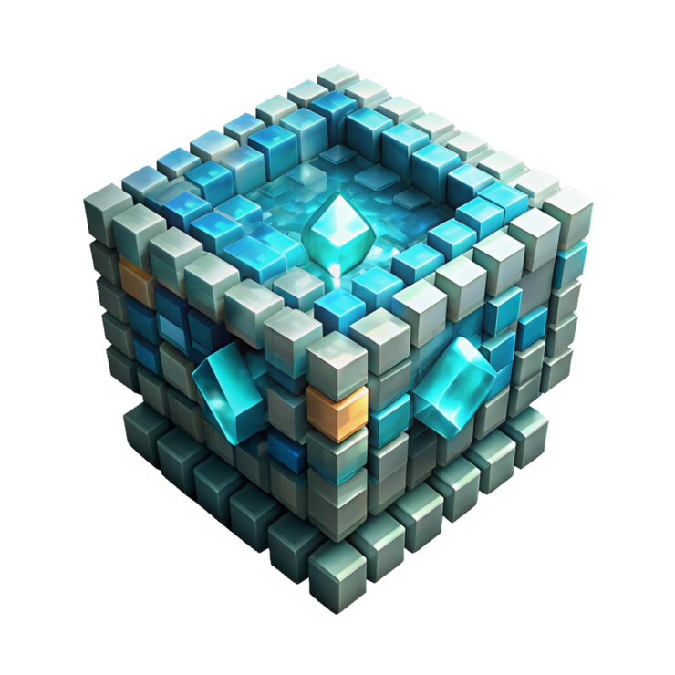 Foto um cubo com um desenho azul e laranja na parte inferior