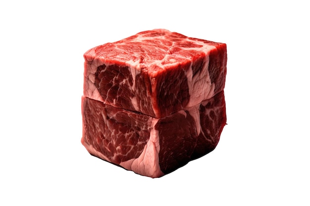 Um cubo de carne com fundo branco