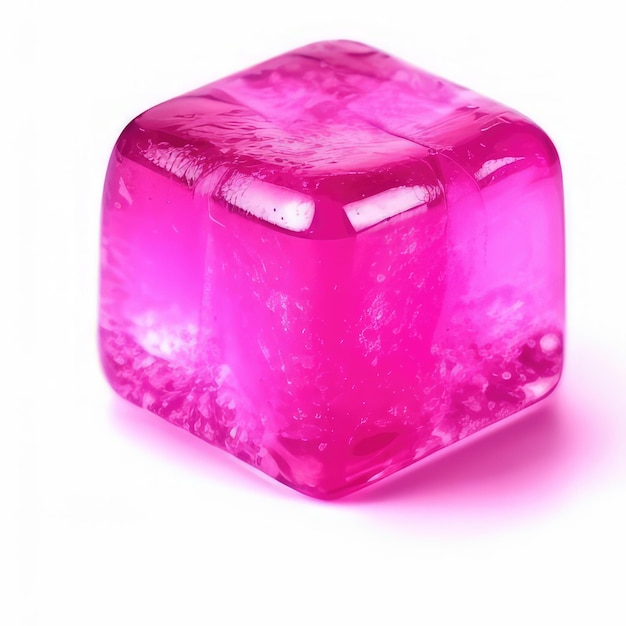 Foto um cubo de gelo rosa sobre um fundo branco