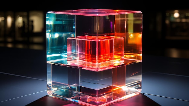 Foto um cubo de vidro com cubos de cores diferentes