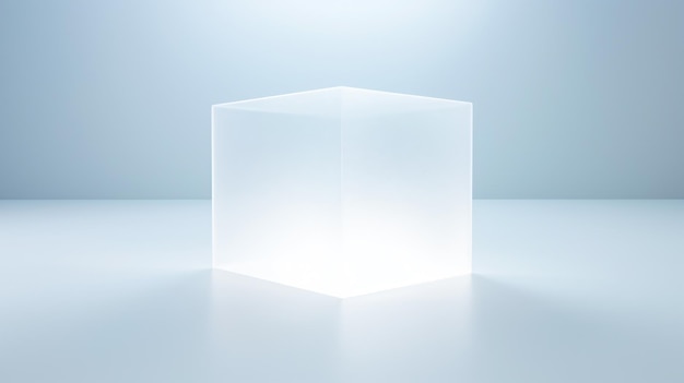 um cubo de vidro com uma luz brilhando sobre ele