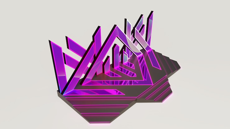 Foto um cubo roxo e roxo com a palavra " e " na parte inferior