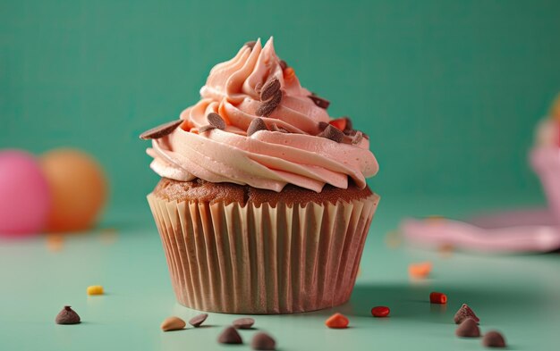 Foto um cupcake colorido fechado em um fundo pastel doce sobremesa padaria comida gerada ai