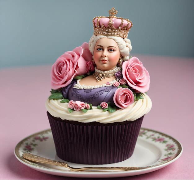 Um cupcake com a imagem da rainha egípcia no topo