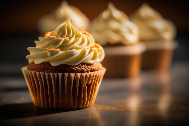 Um cupcake com cobertura de cream cheese e cobertura