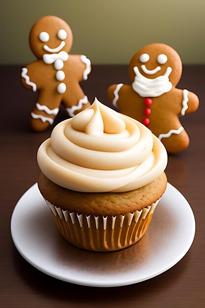 Foto um cupcake com glasura e um cupcoke em um prato