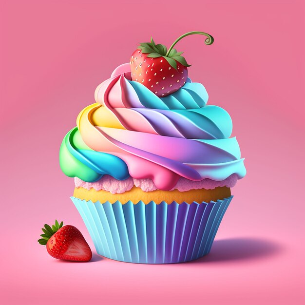 Um cupcake com um morango em cima