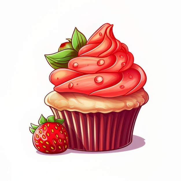 Um cupcake com um morango nele.