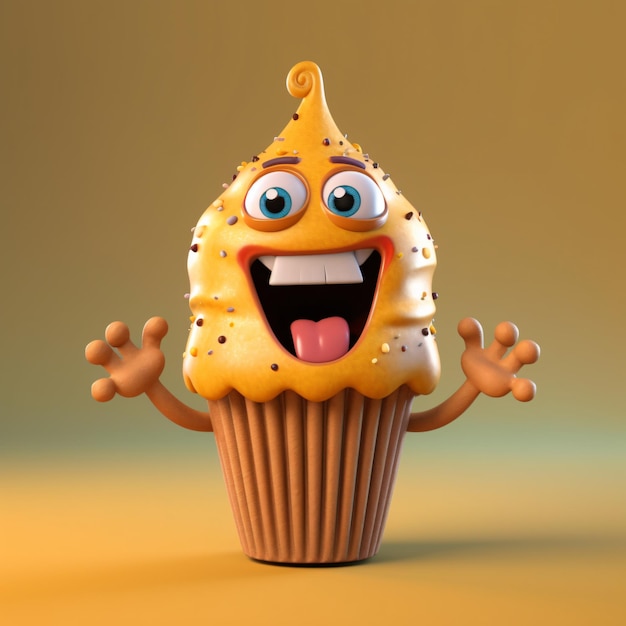 Um cupcake com um rosto que diz "monstro" nele.