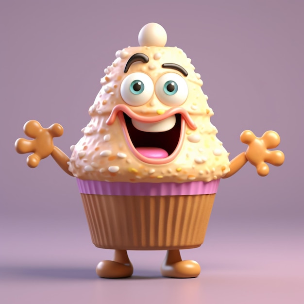 Um cupcake com uma carinha engraçada e um cupcake gigante com uma carinha sorridente.