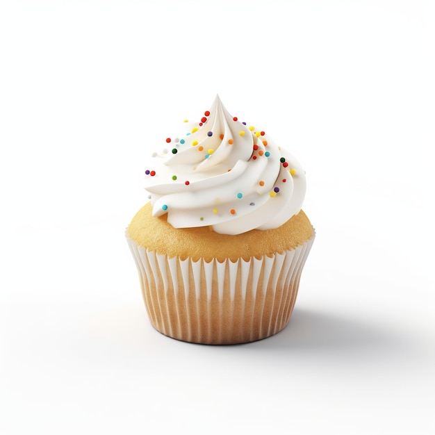Foto um cupcake de baunilha isolado no fundo branco