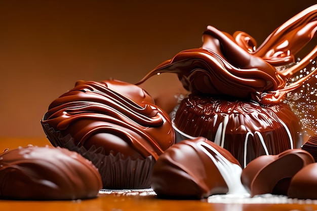 Um cupcake de chocolate com um redemoinho de chocolate no topo.