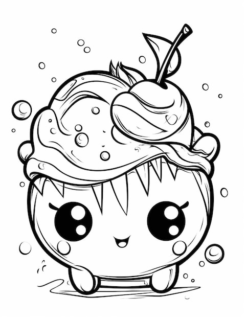 Um cupcake de desenho animado com uma cereja em cima dela generativa ai