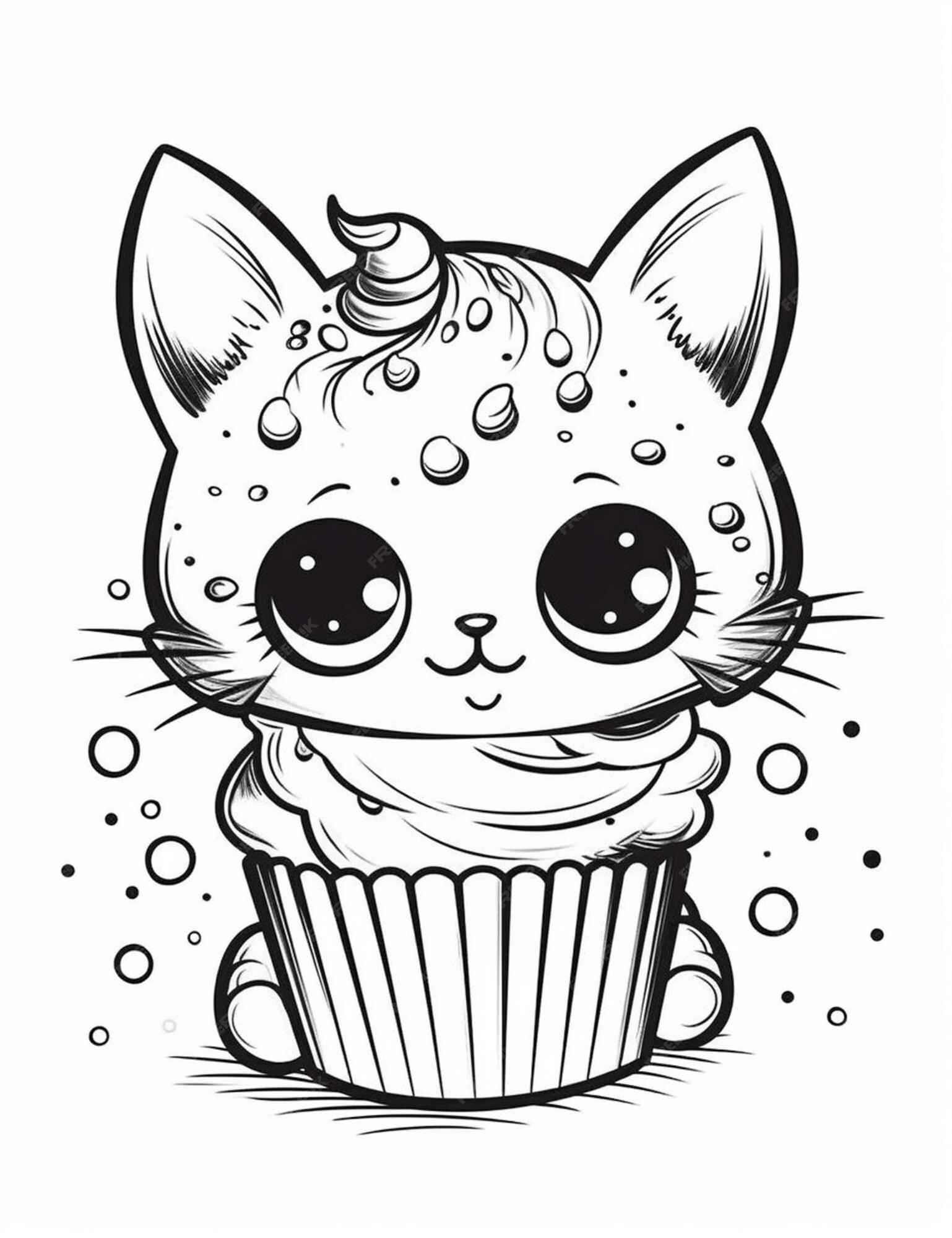 2 gatos fofos na página para colorir de desenho animado de cupcake 2032000  Vetor no Vecteezy