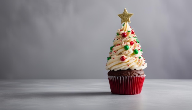 Foto um cupcake vermelho com uma estrela verde em cima