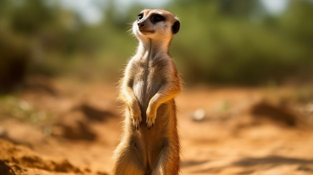 Um curioso suricato em pé nas patas traseiras gerado por IA