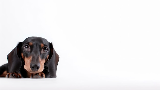 Um dachshund com um olhar triste em seu rosto