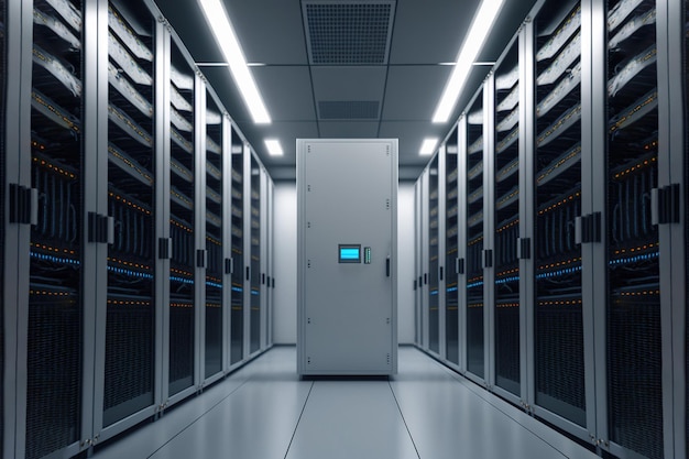 Um datacenter branco e cinza com servidores Generative AI