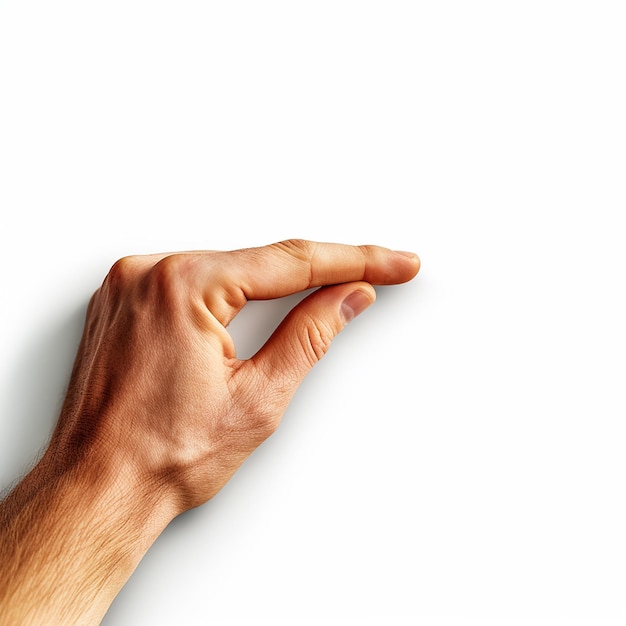 Foto um dedo indicador pressionando algo sobre um fundo branco