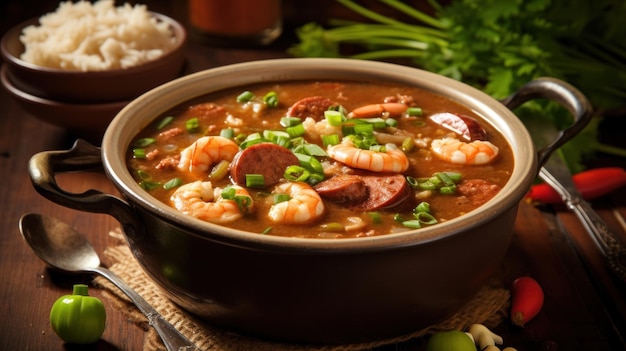 Um deleite saboroso Os ingredientes ricos e saborosos do gumbo