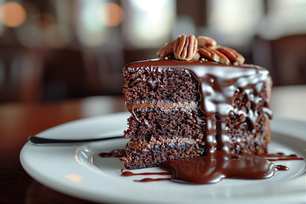 Um delicioso bolo de chocolate com molho de chocolate