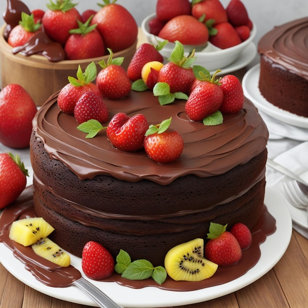 Um delicioso bolo de chocolate.