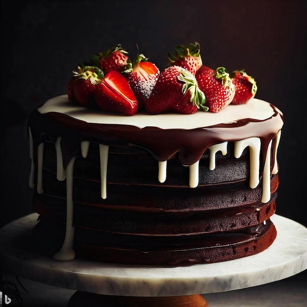 Um delicioso bolo de chocolate.