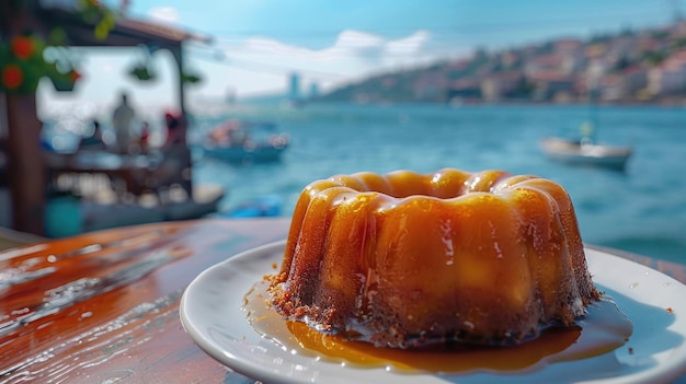 Foto um delicioso bolo em um prato branco perfeito para blogs de comida ou sites de panificação