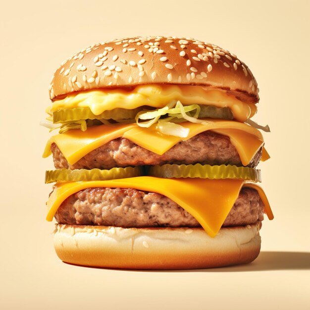 Um delicioso cheeseburger duplo com picles.