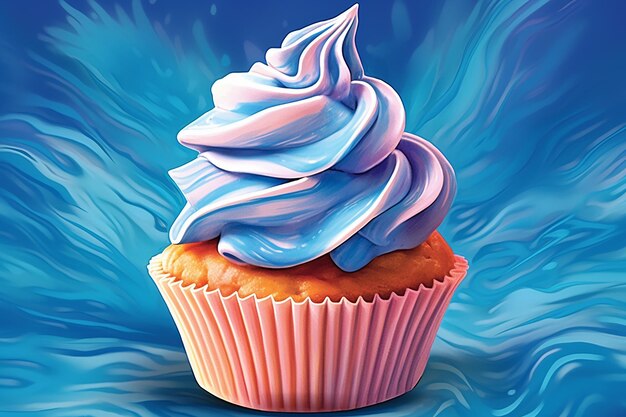 Um delicioso cupcake azul.