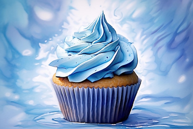 Um delicioso cupcake azul.