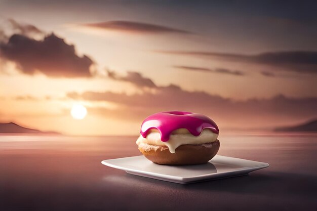 Um delicioso donut com rosa .