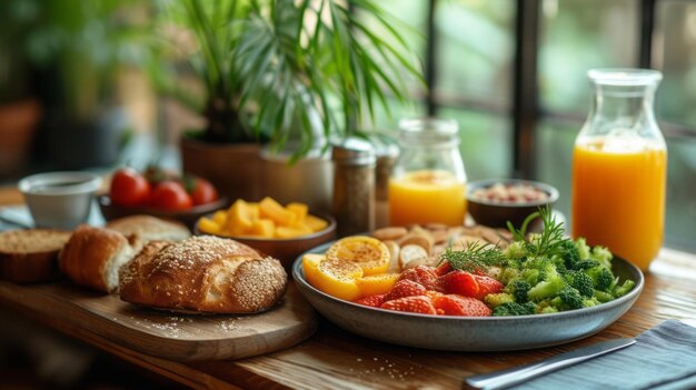 Um delicioso pequeno-almoço na mesa.