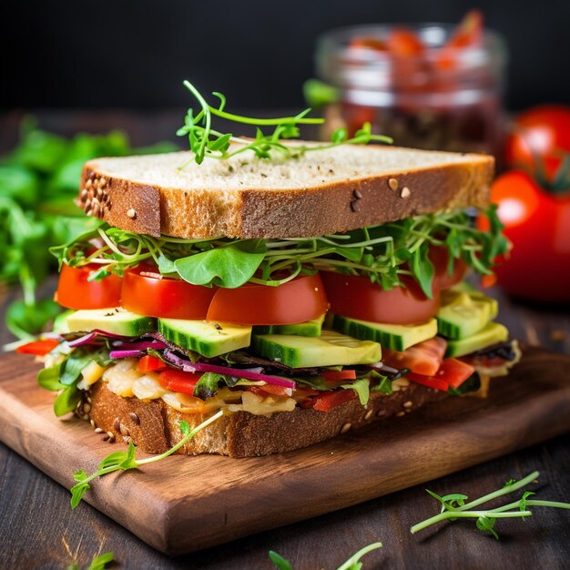 Um delicioso sanduíche com vegetais.