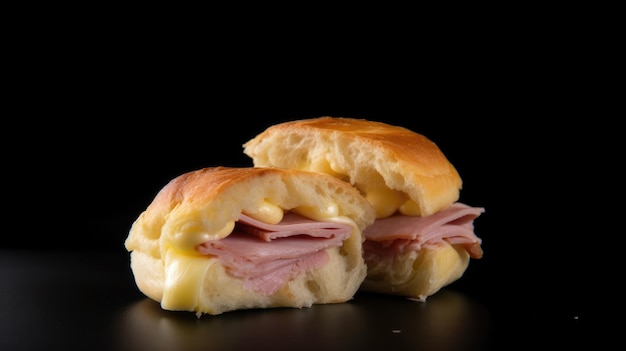 Um delicioso sanduíche tradicional de queijo e presunto no café da manhã e lanche da tarde