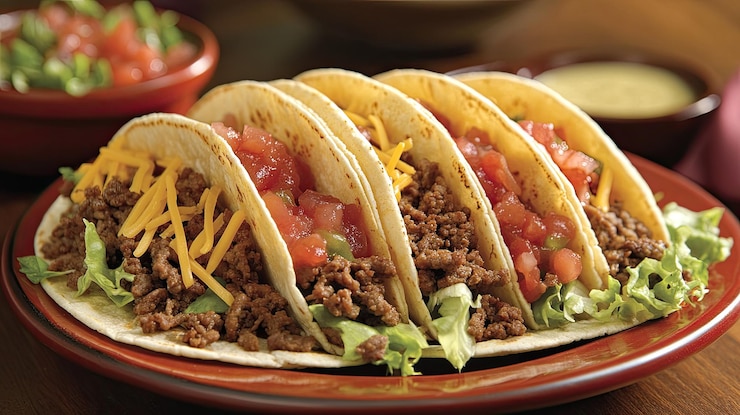 Foto um delicioso taco com queijo de alface de carne assada e salsa organizado em um prato