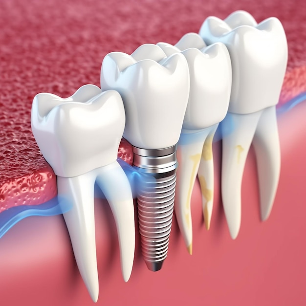 Um dente com uma cabeça de dente sendo cortada ao meio.