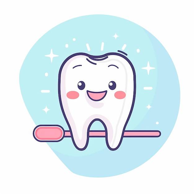 Um dente com uma escova de dentes.