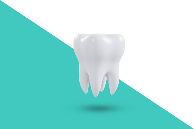 Um dente em uma renderização 3d de fundo branco e verde