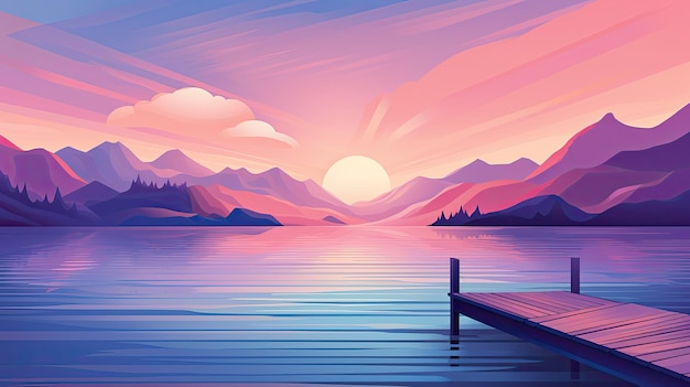 Um desenho abstrato colorido com formas de interseção e um fundo de gradiente 90 um lago tranquilo