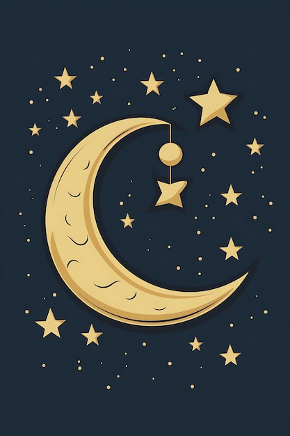 Um desenho animado com uma lua e uma estrela no céu